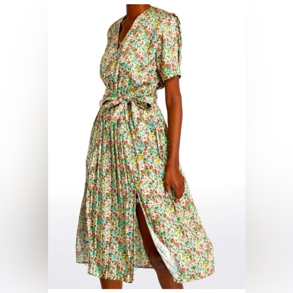 Sandro Satin Fiona Floral midi dress